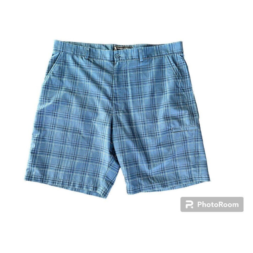 PEBBLE BEACH Performance Mens Plaid Casual Golf Shorts Blue Sz 40